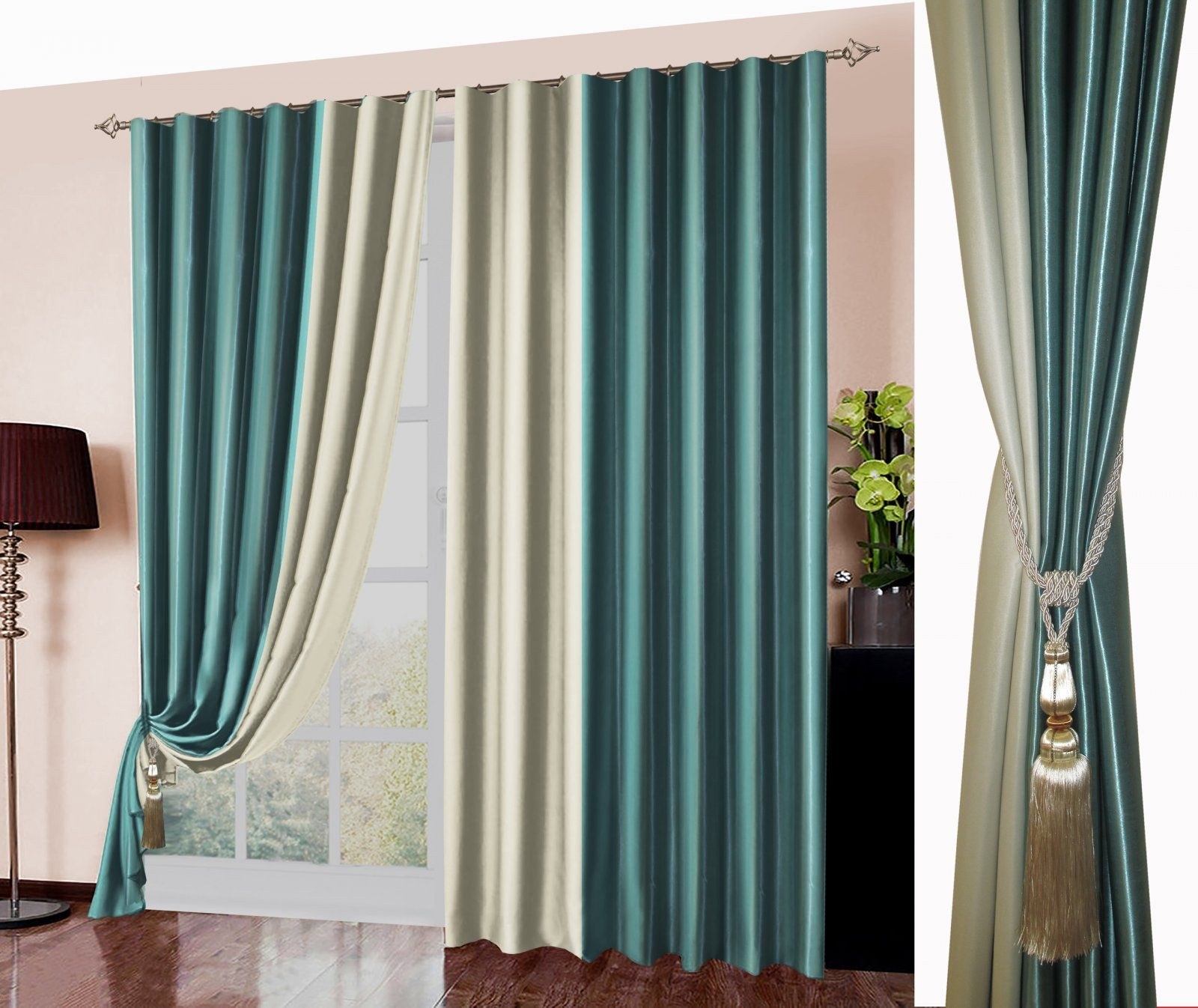 Преимущества двухцветных комбинированных штор в интерьере гостиной